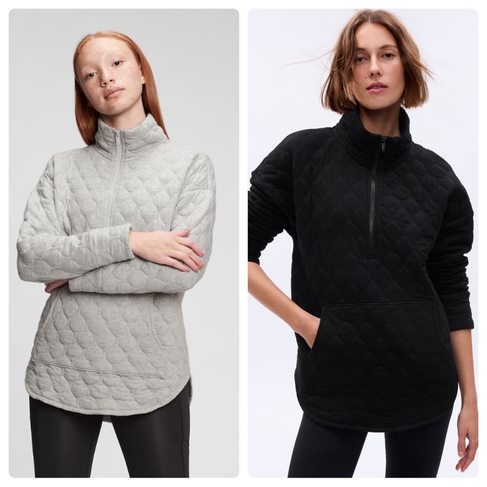TWO GapFit Jacquard Quarter Zip Pullovers Black Gray Sweatshirt, Small